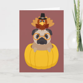 Thanksgiving Turkije & Pug Wenskaart Feestdagen Kaart