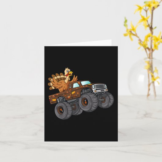 Thanksgiving Turkije Riding Monster Truck Boys Kin Kaart (Gele Bloem)
