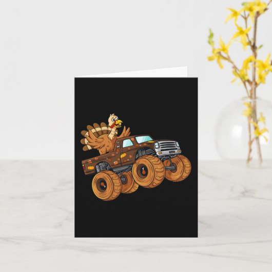 Thanksgiving Turkije Riding Monster Truck Boys Kin Kaart (Gele Bloem)