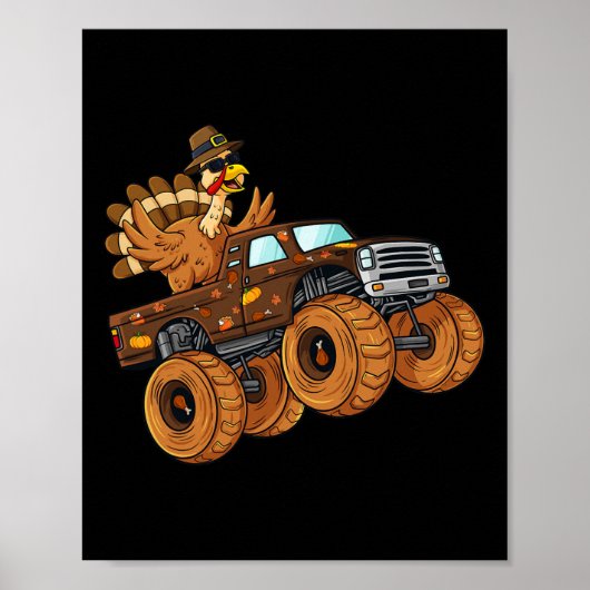 Thanksgiving Turkije Riding Monster Truck Boys Kin Poster (Voorkant)