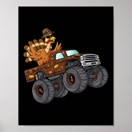 Thanksgiving Turkije Riding Monster Truck Boys Kin Poster (Voorkant)