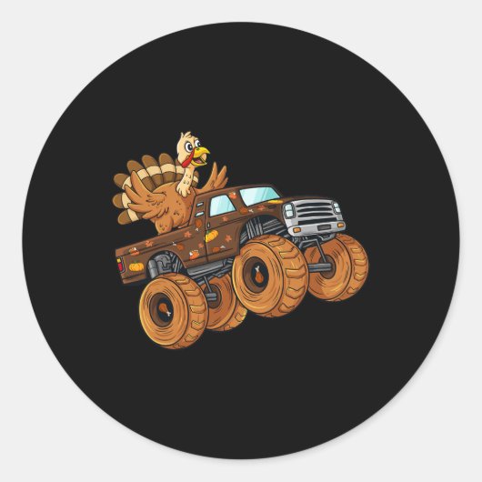 Thanksgiving Turkije Riding Monster Truck Boys Kin Ronde Sticker (Voorkant)