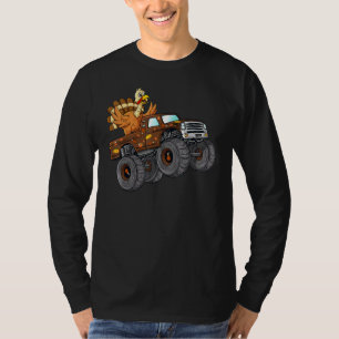 Thanksgiving Turkije Riding Monster Truck Boys Kin T-shirt