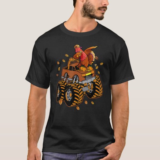 Thanksgiving Turkije Riding Monster Truck Boys Kin T-shirt (Voorkant)