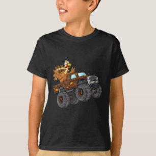 Thanksgiving Turkije Riding Monster Truck Boys Kin T-shirt