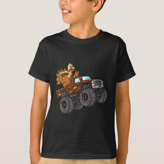 Thanksgiving Turkije Riding Monster Truck Boys Kin T-shirt (Voorkant)