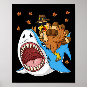 Thanksgiving Turkije Riding Shark Fun Peuter Boys Poster
