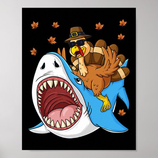 Thanksgiving Turkije Riding Shark Fun Peuter Boys Poster (Voorkant)