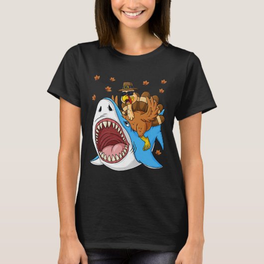 Thanksgiving Turkije Riding Shark Fun Peuter Boys T-shirt (Voorkant)