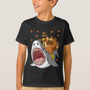 Thanksgiving Turkije Riding Shark Fun Peuter Boys T-shirt
