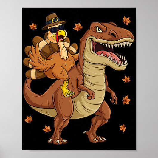 Thanksgiving Turkije Riding T Rex Dinosaur Toddler Poster (Voorkant)