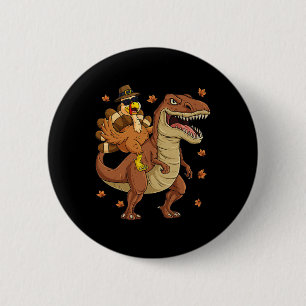 Thanksgiving Turkije Riding T Rex Dinosaur Toddler Ronde Button 5,7 Cm