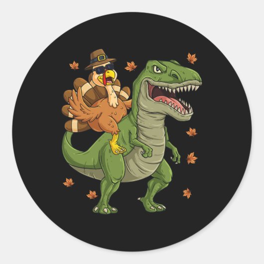 Thanksgiving Turkije Riding T Rex Dinosaur Toddler Ronde Sticker (Voorkant)