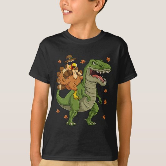 Thanksgiving Turkije Riding T Rex Dinosaur Toddler T-shirt (Voorkant)