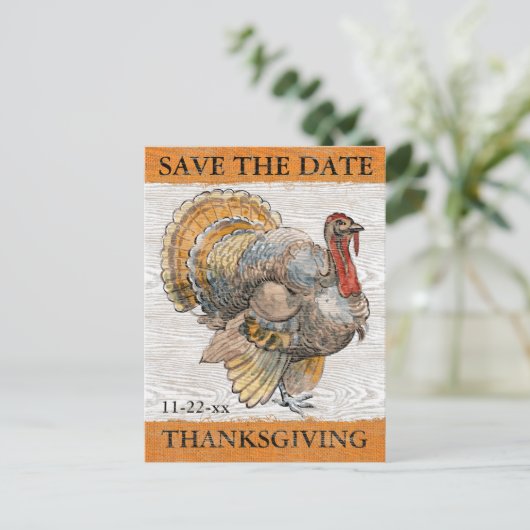 Thanksgiving Turkije Rustiek Save the Date Uitnodiging Briefkaart (Staand voorkant)