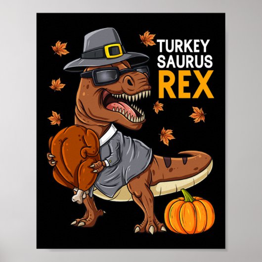 Thanksgiving Turkije Saurus T Rex Pilgrim Dinosaur Poster (Voorkant)