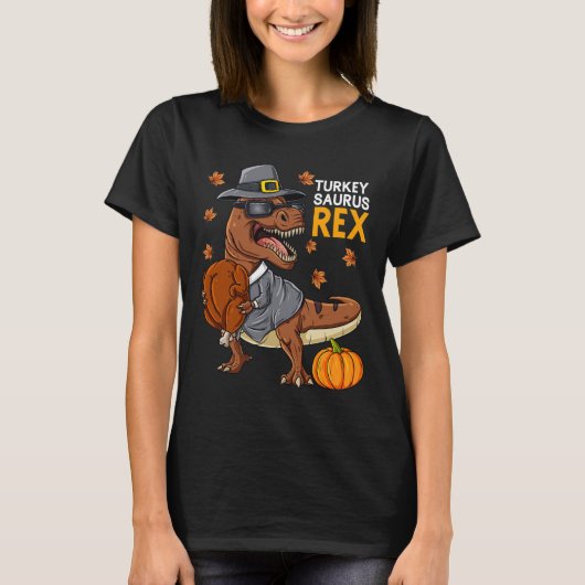 Thanksgiving Turkije Saurus T Rex Pilgrim Dinosaur T-shirt (Voorkant)