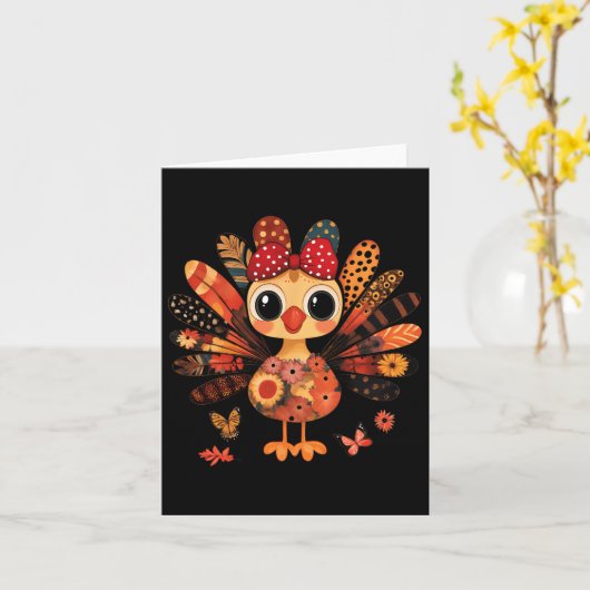 Thanksgiving Turkije Schattigee Coquette Bow Girl  Kaart (Gele Bloem)
