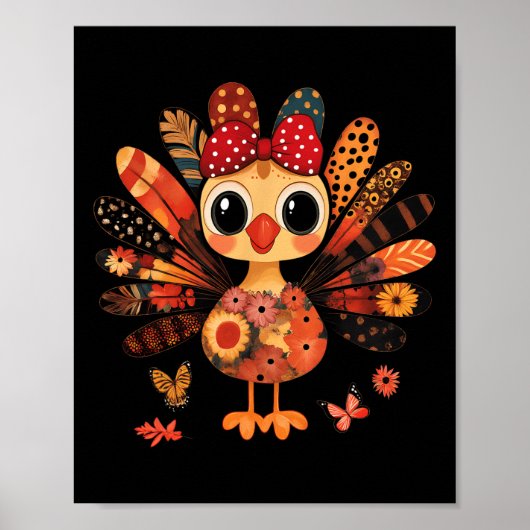 Thanksgiving Turkije Schattigee Coquette Bow Girl Poster (Voorkant)