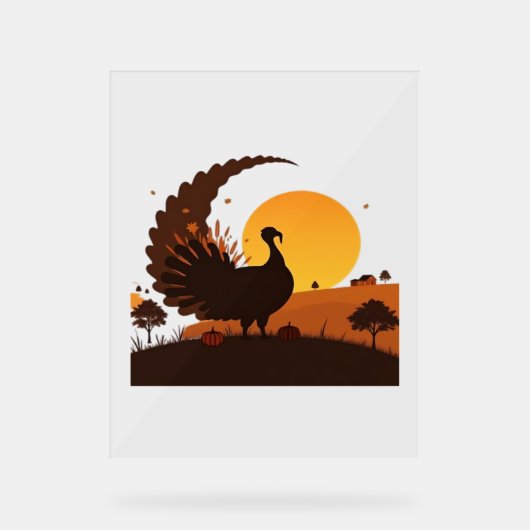 Thanksgiving Turkije Silhouet – Sunset Harvest SC Acryl Bord (Voorkant)