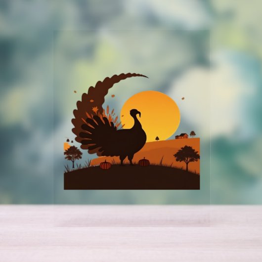 Thanksgiving Turkije Silhouet – Sunset Harvest SC Acryl Bord (Neutraal)