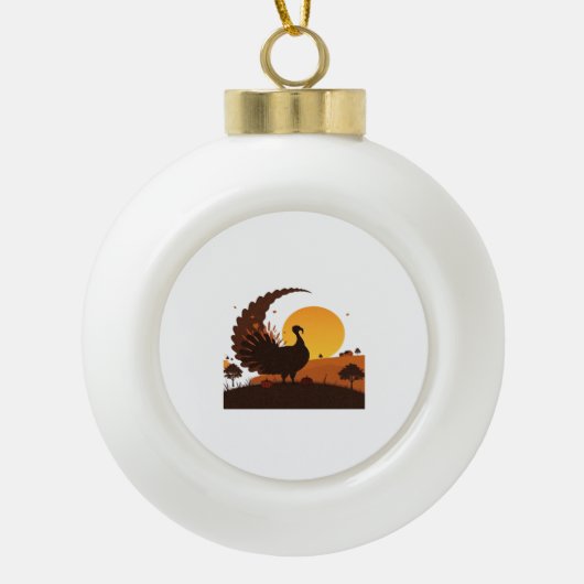 Thanksgiving Turkije Silhouet – Sunset Harvest SC Keramische Bal Ornament (Voorkant)
