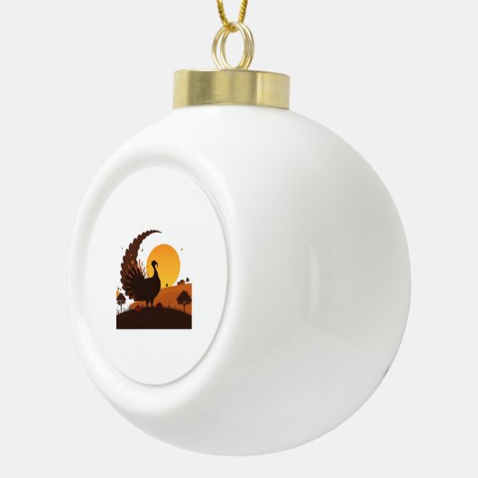 Thanksgiving Turkije Silhouet – Sunset Harvest SC Keramische Bal Ornament (Rechts)