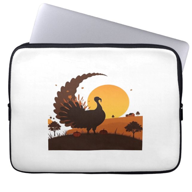 Thanksgiving Turkije Silhouet – Sunset Harvest SC Laptop Sleeve (Voorkant)