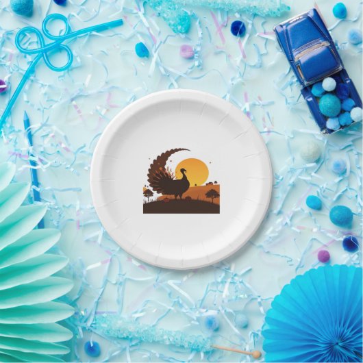 Thanksgiving Turkije Silhouet – Sunset Harvest SC Papieren Bordje (Feest)