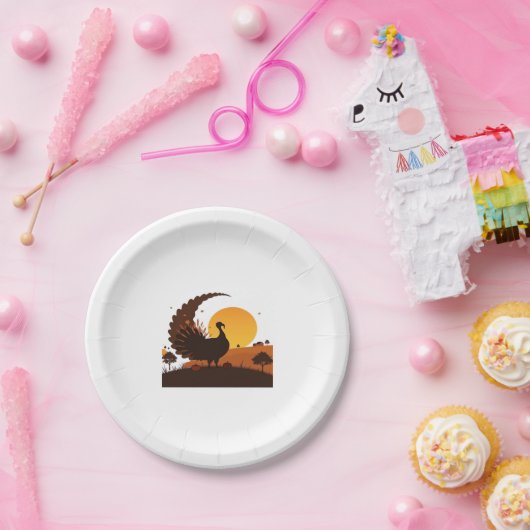 Thanksgiving Turkije Silhouet – Sunset Harvest SC Papieren Bordje (Feest)