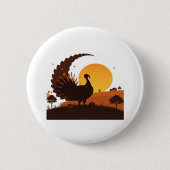 Thanksgiving Turkije Silhouet – Sunset Harvest SC Ronde Button 5,7 Cm (Voorkant)