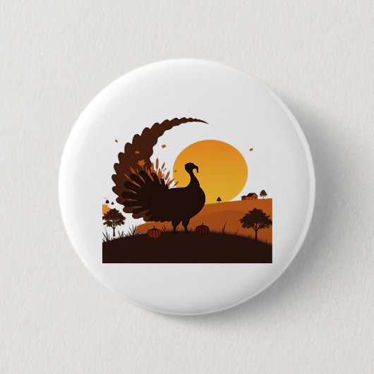 Thanksgiving Turkije Silhouet – Sunset Harvest SC Ronde Button 5,7 Cm (Voorkant)