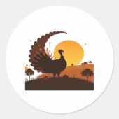 Thanksgiving Turkije Silhouet – Sunset Harvest SC Ronde Sticker (Voorkant)