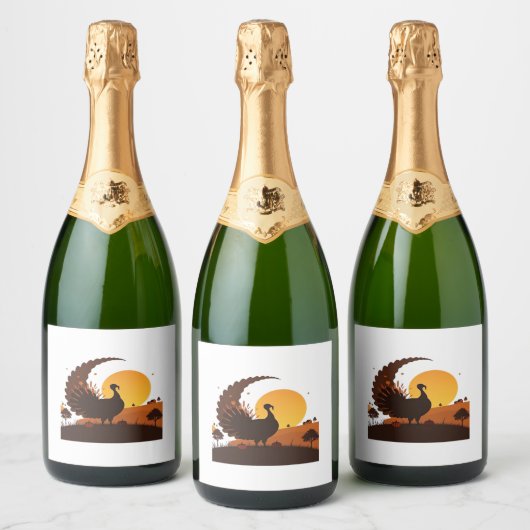 Thanksgiving Turkije Silhouet – Sunset Harvest SC Sparkling Wijnetiket (Flessen)
