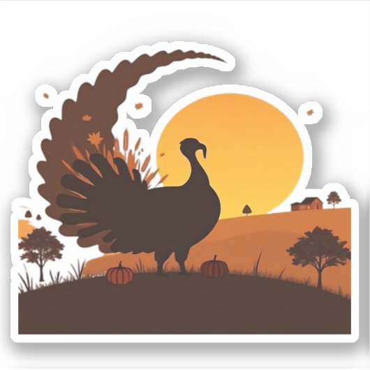 Thanksgiving Turkije Silhouet – Sunset Harvest SC Sticker (Voorkant)