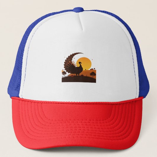 Thanksgiving Turkije Silhouet – Sunset Harvest SC Trucker Pet (Voorkant)