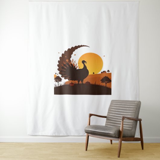 Thanksgiving Turkije Silhouet – Sunset Harvest SC Wandkleed (In situ)