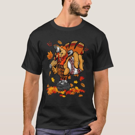 Thanksgiving Turkije Spelen Honkbal Speler Herfst  T-shirt (Voorkant)