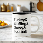 Thanksgiving Turkije & stuffing & gravy & Football Tweekleurige Koffiemok