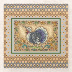 THANKSGIVING TURKIJE UNICORN, WEEFSELS GLAZEN ONDERZETTER