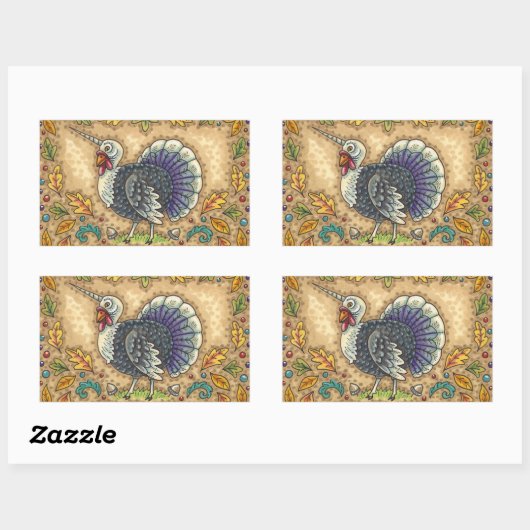 THANKSGIVING TURKIJE UNICORN, WEEFSELS RECHTHOEKIGE STICKER (Vel)