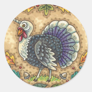 THANKSGIVING TURKIJE UNICORN, WEEFSELS RONDE STICKER