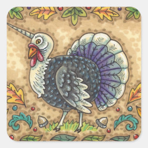THANKSGIVING TURKIJE UNICORN, WEEFSELS VIERKANTE STICKER