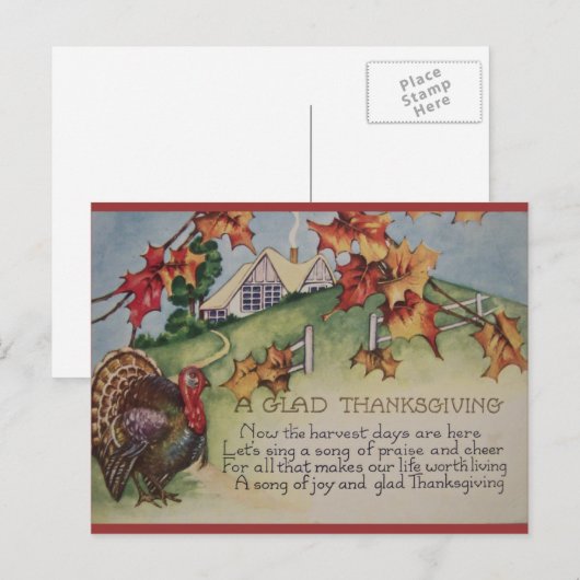  Thanksgiving - Turkije & Vers Feestdagenkaart (Voorkant / Achterkant)