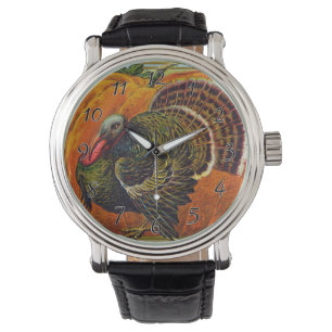 Thanksgiving Turkije voor een Oranje pompoen Horloge