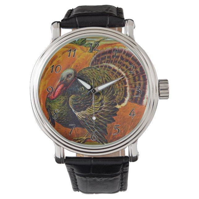 Thanksgiving Turkije voor een Oranje pompoen Horloge (Voorkant)