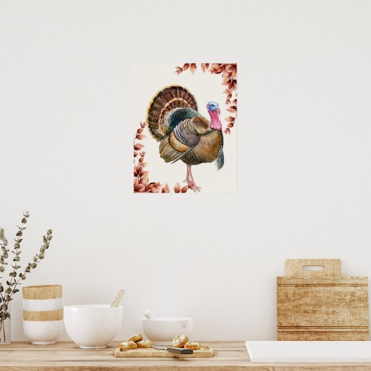Thanksgiving Turkije Waterverf Afbeelding Wall Art Poster (Keuken)