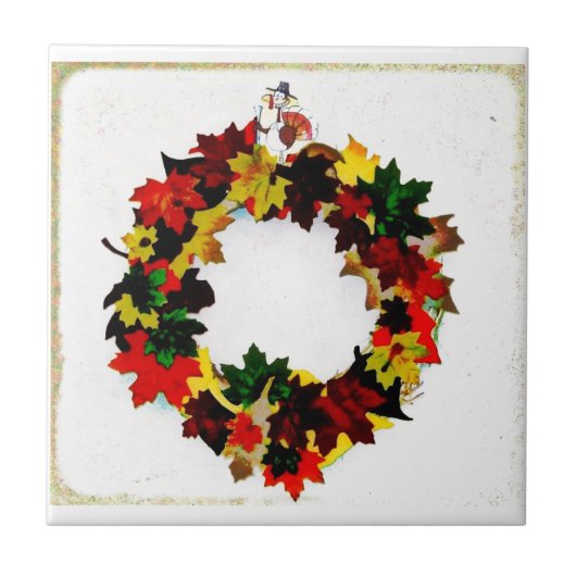 Thanksgiving Turkije Wreath Tegeltje (Voorkant)