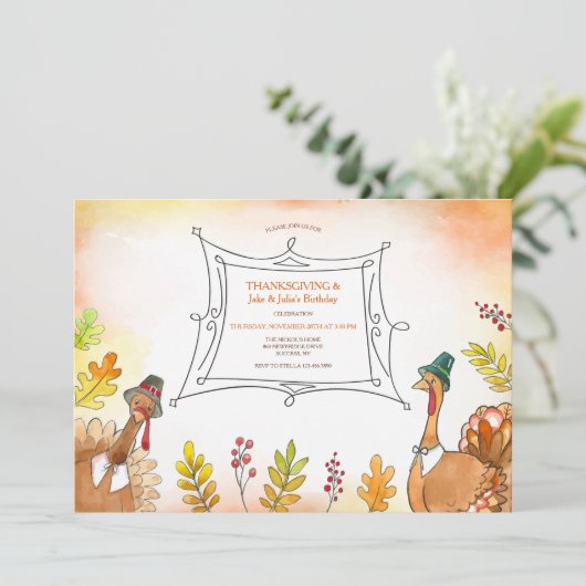 Thanksgiving tweeling verjaardagsfeestje kaart (Staand voorkant)