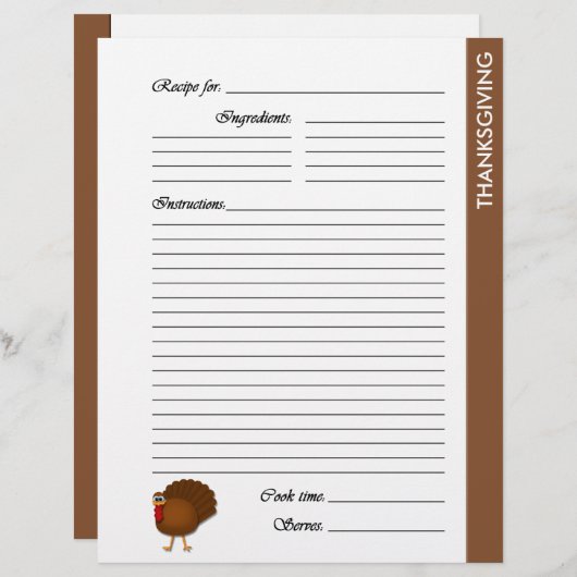 THANKSGIVING tweezijdige Recipe Pages (Voorkant / Achterkant)